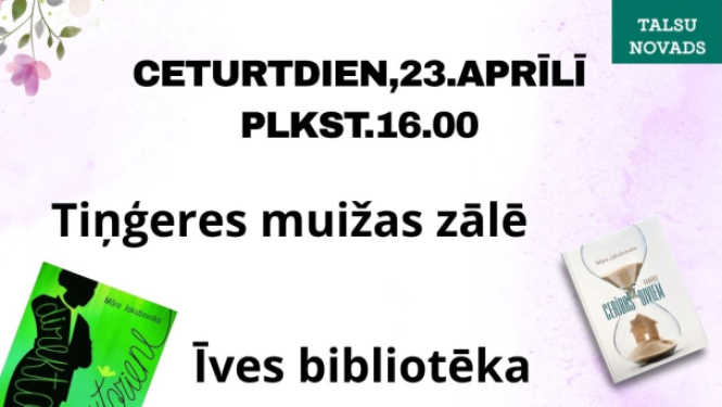 Tikšanās ar rakstnieci Māru Jakubovsku afiša