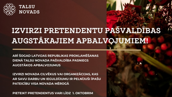 Piesaki pretendentus Talsu novada augstākajiem apbalvojumiem