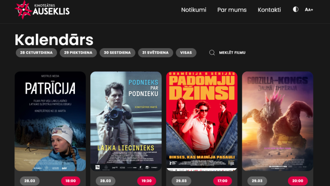 Kinoteātra „Auseklis” mājaslapa www.kinotalsi.lv