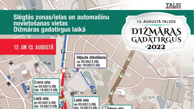 Satiksmes ierobežojumi Dižmāras gadatirgus laikā 13. augustā