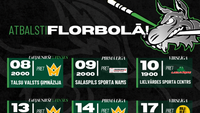 U18 jauniešu florbola spēles afiša