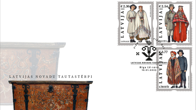 Pastmarka ar lībiešu tautastērpu