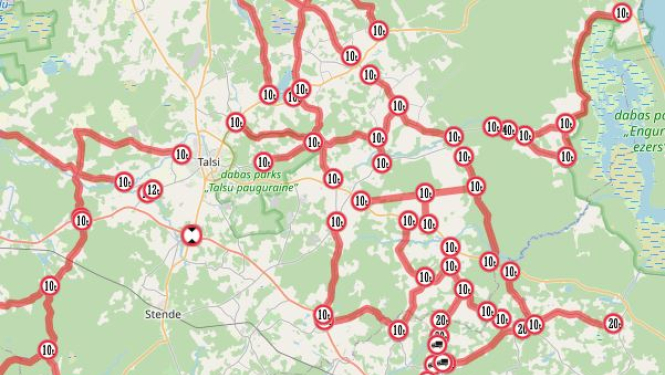 Masas ierobežojumu karte ceļiem Talsu novadā