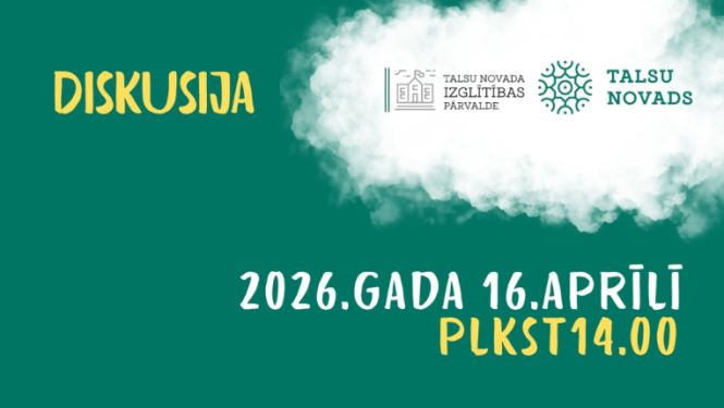 Informatīvs plakāts par diskusiju „Profesiju festivāls” Talsu Kristīgajā vidusskolā 2026. gada 16. aprīlī plkst. 14.00. Plakātā norādīts, ka diskusijas tēma ir sadarbība starp uzņēmējiem un izglītības iestādēm. Apakšdaļā redzami dažādu profesiju pārstāvju attēli, tostarp sportists, žurnāliste, skolotāja, floriste, pavārs, metinātājs un būvniecības nozares darbinieks. Augšdaļā izvietoti Talsu novada Izglītības pārvaldes un Talsu novada logotipi.