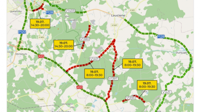 Slēgtie valsts ceļu posmi rallija laikā Talsu novadā