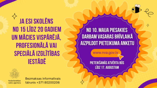 Skolēnu brīvlaikā iespēja pieteikties darbā