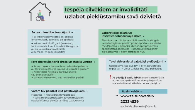 Iespēja cilvēkiem ar invaliditāti uzlabot piekļūstamību savā dzīves vietā