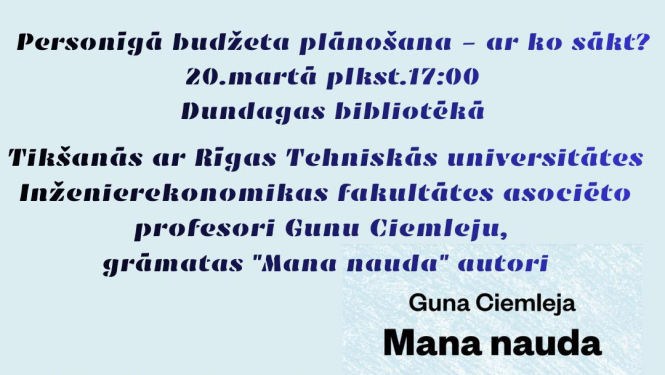Tikšanās ar Gunu Ciemleju Dundagā afiša