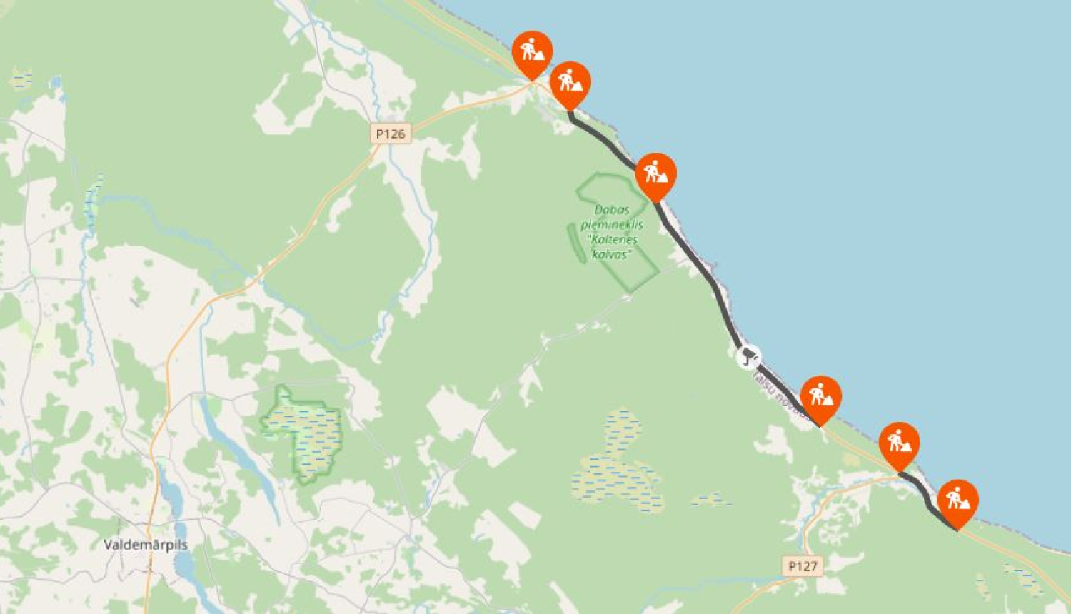 Upesgrīva–Roja posma ceļa remonta karte