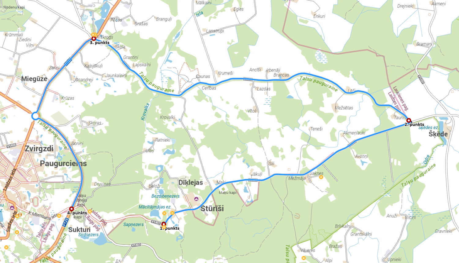 Šķēdes ceļa slēgtā ceļa posma karte