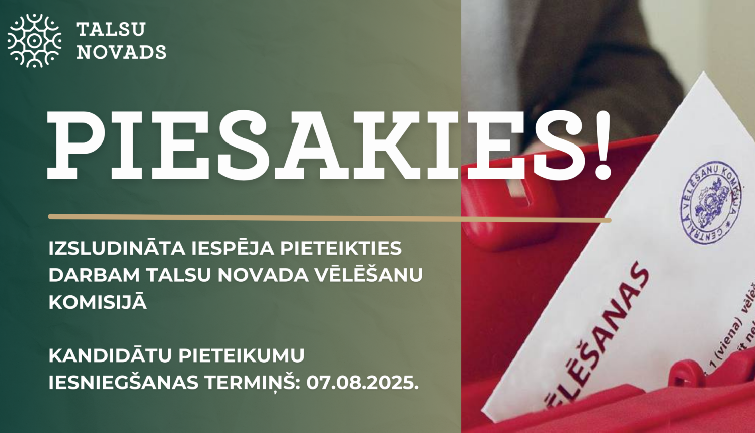 Piesakies darbam Talsu novada vēlēšanu komisijā 