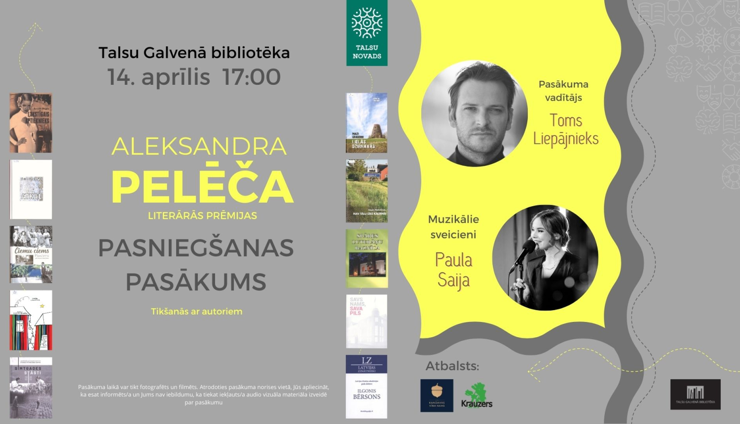 Aleksandra Pelēča literārās prēmijas pasniegšanas pasākuma afiša