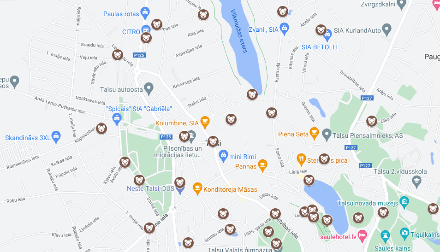 Dzīvnieku ekskrementu urnu Talsos karte