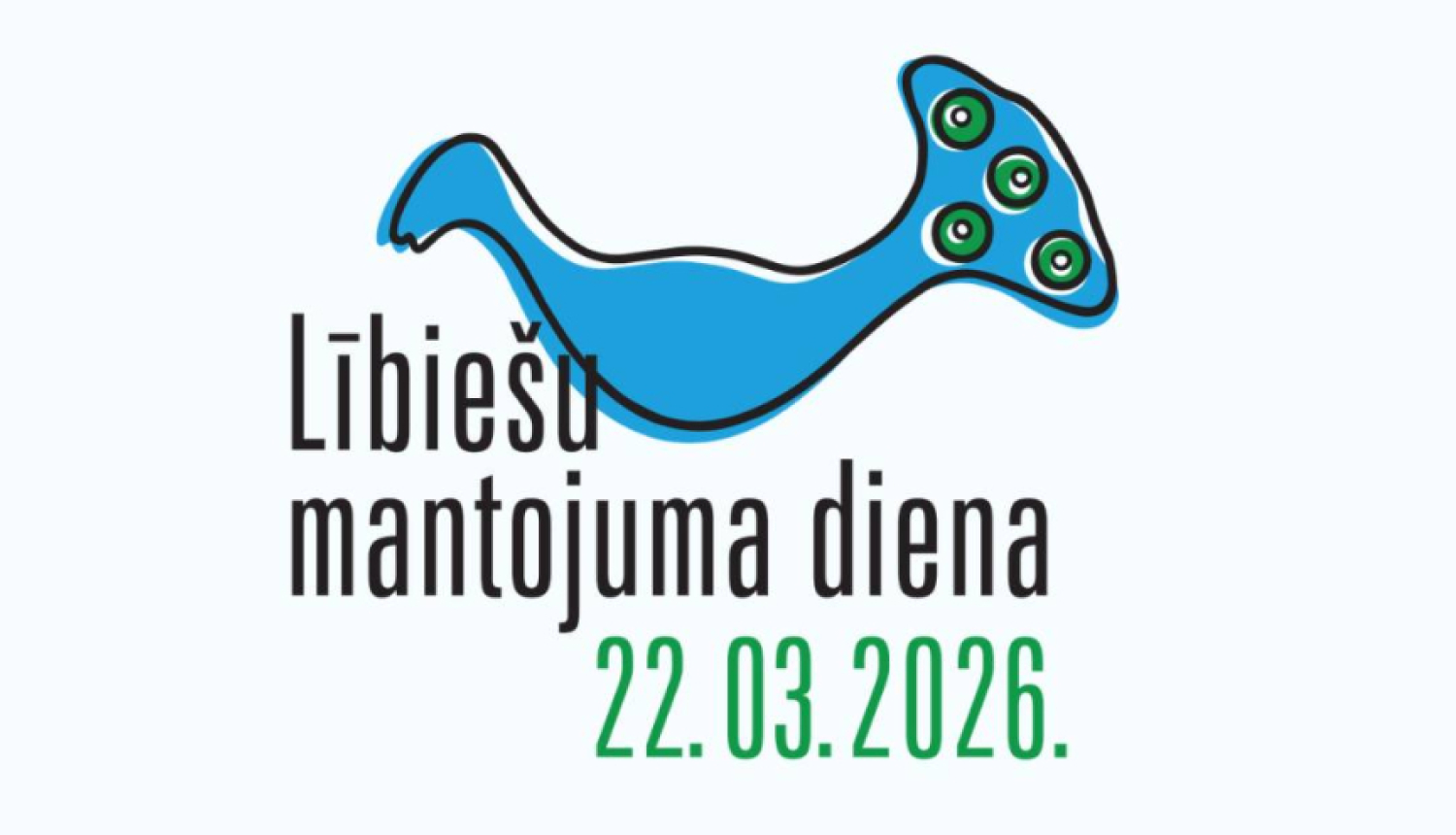 Grafiska zīme “Lībiešu mantojuma diena” ar stilizētu zilu jūras radījumu un uzrakstu “22.03.2026.” uz gaiša fona.