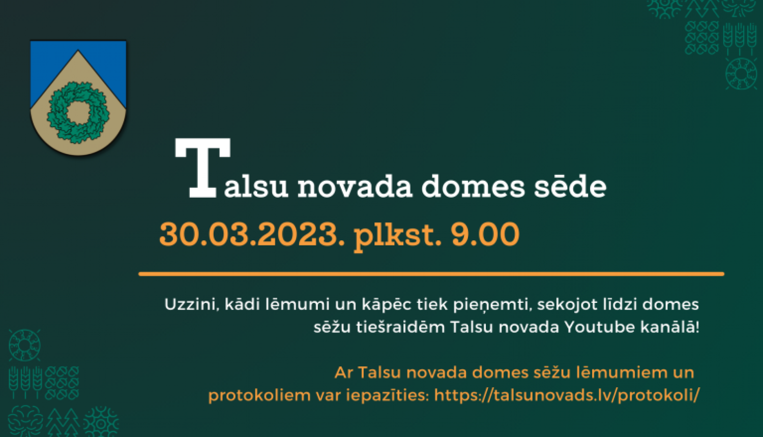 30. martā notiks Talsu novada domes sēde