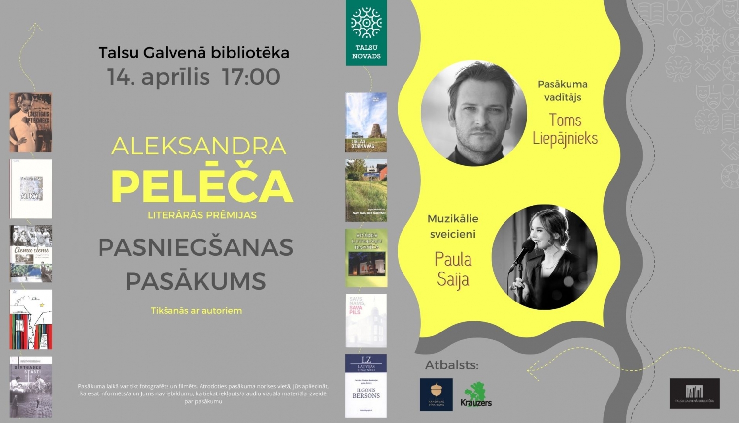 Aleksandra Pelēča literārās prēmijas pasniegšanas pasākuma afiša