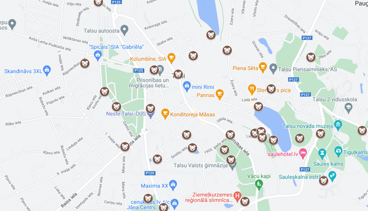 Dzīvnieku ekskrementu urnu Talsos karte